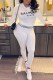 White Casual Print Letter O Neck Long Sleeve Two Pieces