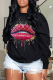 Black Street Lips Printed Patchwork Letter O Neck Tops
