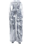 Silver Casual Solid Patchwork Regular Mid Waist Conventional Solid Color Trousers