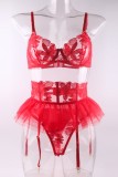 Red Sexy Patchwork Embroidery See-through Backless Lingerie