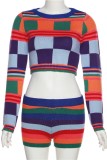 Colour Casual Print Basic O Neck Long Sleeve Two Pieces