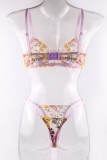 Purple Sexy Embroidery Patchwork See-through Backless Lingerie