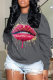 Grey Street Lips Printed Patchwork Letter O Neck Tops