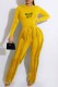 Yellow Casual Print Letter O Neck Long Sleeve Two Pieces