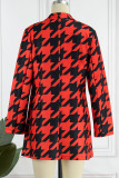 Rose Red Casual Print Patchwork Cardigan Turn-back Collar Outerwear