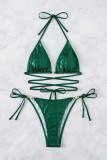 Green Sexy Solid Bandage Patchwork Backless Swimwears (With Paddings)