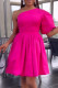 Rose Red Casual Solid Backless Oblique Collar A Line Dresses (Subject To The Actual Object)