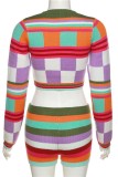 Colour Casual Print Basic O Neck Long Sleeve Two Pieces
