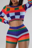 Colour Casual Print Basic O Neck Long Sleeve Two Pieces