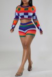 Colour Casual Print Basic O Neck Long Sleeve Two Pieces