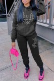 Pink Casual Letter Hot Drill Hooded Collar Long Sleeve Two Pieces