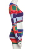 Colour Casual Print Basic O Neck Long Sleeve Two Pieces