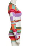 Colour Casual Print Basic O Neck Long Sleeve Two Pieces