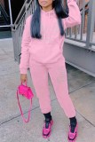 Pink Casual Letter Hot Drill Hooded Collar Long Sleeve Two Pieces