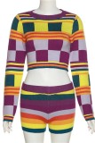 Colour Casual Print Basic O Neck Long Sleeve Two Pieces