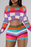 Colour Casual Print Basic O Neck Long Sleeve Two Pieces