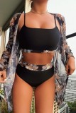 Green Sexy Print Patchwork Swimsuit Three Piece Set (With Paddings)