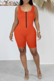 Orange Sexy Solid Patchwork Square Collar Skinny Rompers