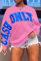 Pink Casual Letter Print Basic O Neck Tops