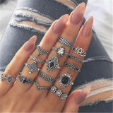 Silver Fashion Casual Retro Diamond Ring Eleven Set