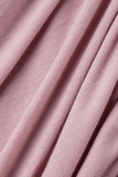 Pink Casual Solid Patchwork O Neck Short Sleeve Dress