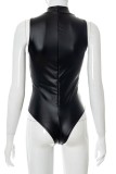 Black Sexy Solid Patchwork Half A Turtleneck Skinny Bodysuits
