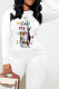 White Street Print Patchwork Letter O Neck Tops