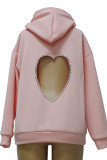 Pink Casual Solid Hot Drilling Backless Hooded Collar Tops