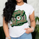 White Vintage Print Patchwork Letter O Neck T-Shirts