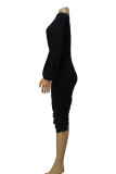 Red Sexy Solid Patchwork V Neck Long Sleeve Dresses
