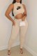 Khaki Casual Print Hollowed Out O Neck Jumpsuits
