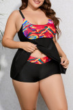 Black Sexy Print Patchwork Backless Swimwears (With Paddings)
