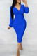 Blue Sexy Solid Patchwork V Neck Long Sleeve Dresses
