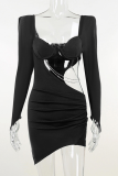 Green Sexy Solid Chains Square Collar Pencil Skirt Dresses