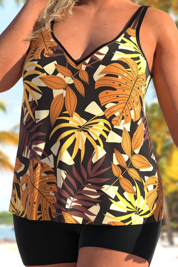 Orange Yellow Sexy Print Backless Swimwears (With Paddings)