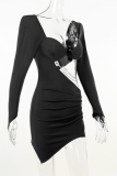 Green Sexy Solid Chains Square Collar Pencil Skirt Dresses