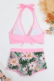 Coffee Sexy Print Bandage Patchwork Backless Swimwears (With Paddings)
