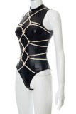 Black Sexy Solid Patchwork Half A Turtleneck Skinny Bodysuits