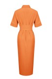 Green Casual Solid Patchwork Turndown Collar Shirt Dress Dresses