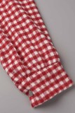 Red Casual Plaid Letter Turndown Collar Tops