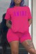 Rose Red Casual Print Letter O Neck Short Sleeve Two Pieces