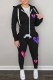 Colour Casual Print Patchwork Hooded Collar Long Sleeve Two Pieces