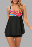 Black Sexy Print Patchwork Backless Swimwears (With Paddings)