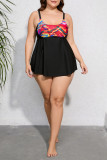 Black Sexy Print Patchwork Backless Swimwears (With Paddings)