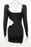 Green Sexy Solid Chains Square Collar Pencil Skirt Dresses
