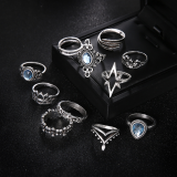 Silver Fashion Casual Retro Diamond Ring Eleven Set