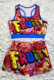 Multicolor Casual Print Basic U Neck Sleeveless Two Pieces