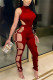 Wine Red Fashion Sexy Half A Turtleneck Sleeveless Off The Shoulder Skinny Solid Jumpsuits