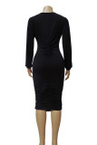 Red Sexy Solid Patchwork V Neck Long Sleeve Dresses