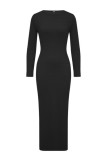 Black Casual Solid Basic O Neck Long Sleeve Dresses